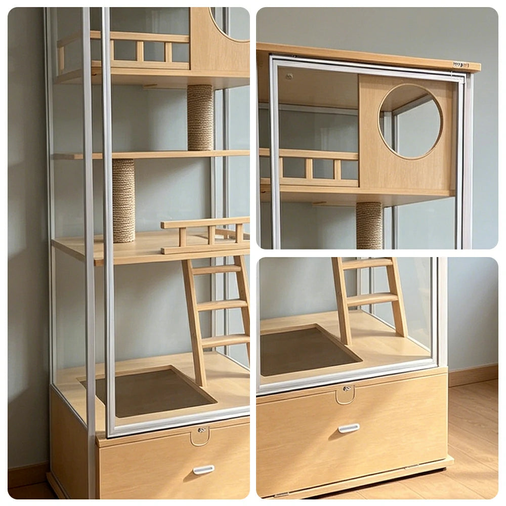 PAWORA Indoor Pet Display Cabinet Ventilated Design Storage Drawer For Small Cats Pet Item Display Area - Wood