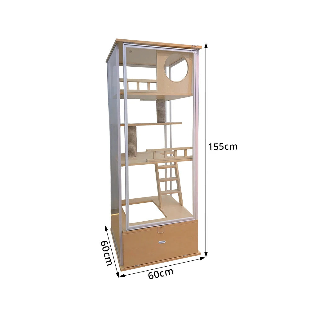 PAWORA Indoor Pet Display Cabinet Ventilated Design Storage Drawer For Small Cats Pet Item Display Area - Wood