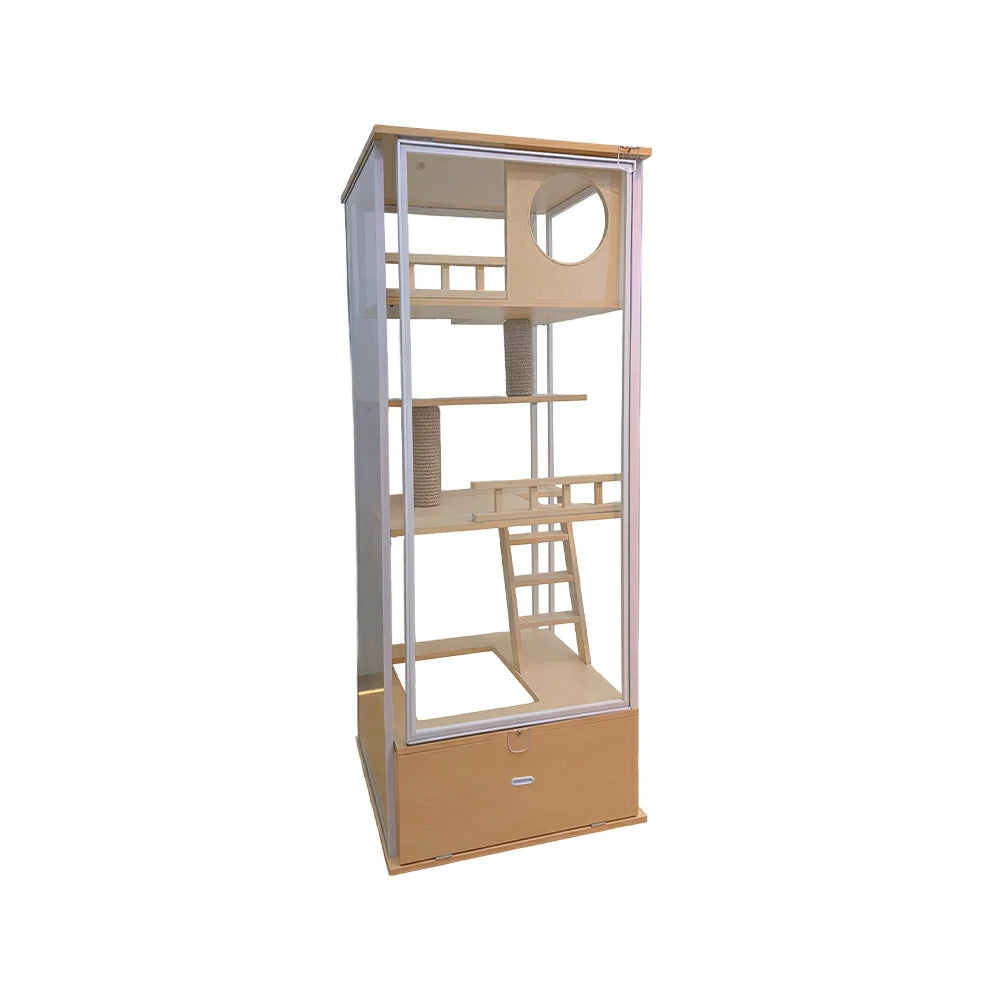 PAWORA Indoor Pet Display Cabinet Ventilated Design Storage Drawer For Small Cats Pet Item Display Area - Wood