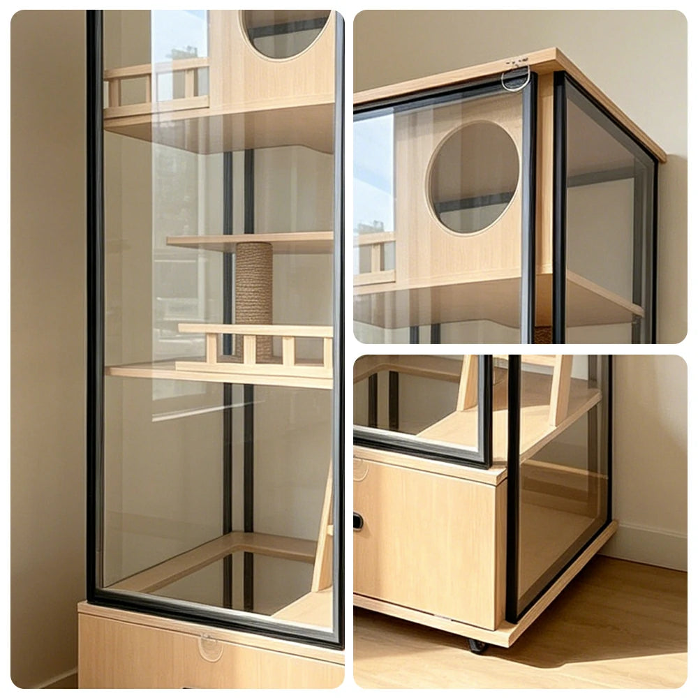 PAWORA Indoor Pet Display Cabinet Ventilated Design Storage Drawer For Small Cats Pet Item Display Area - Black