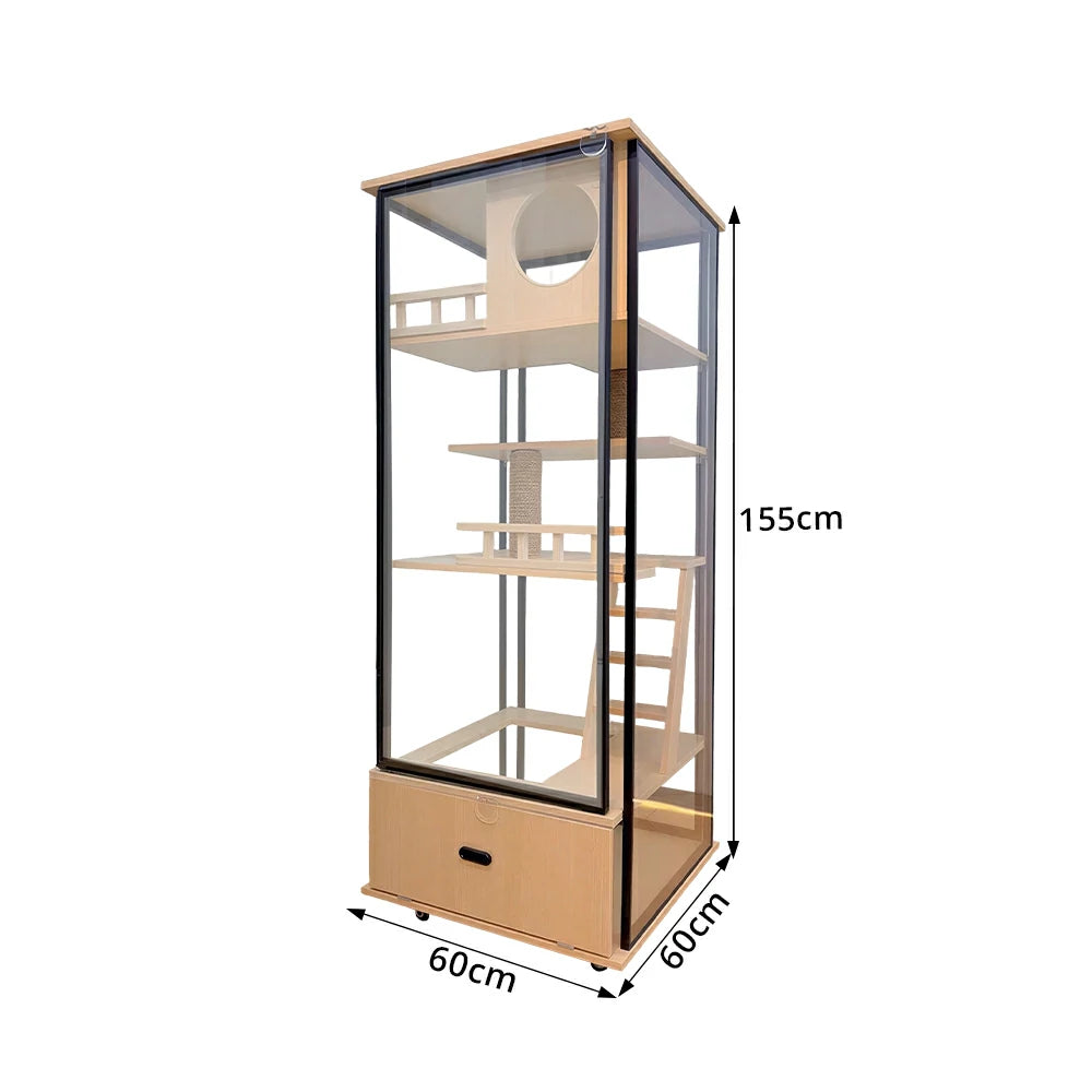 PAWORA Indoor Pet Display Cabinet Ventilated Design Storage Drawer For Small Cats Pet Item Display Area - Black