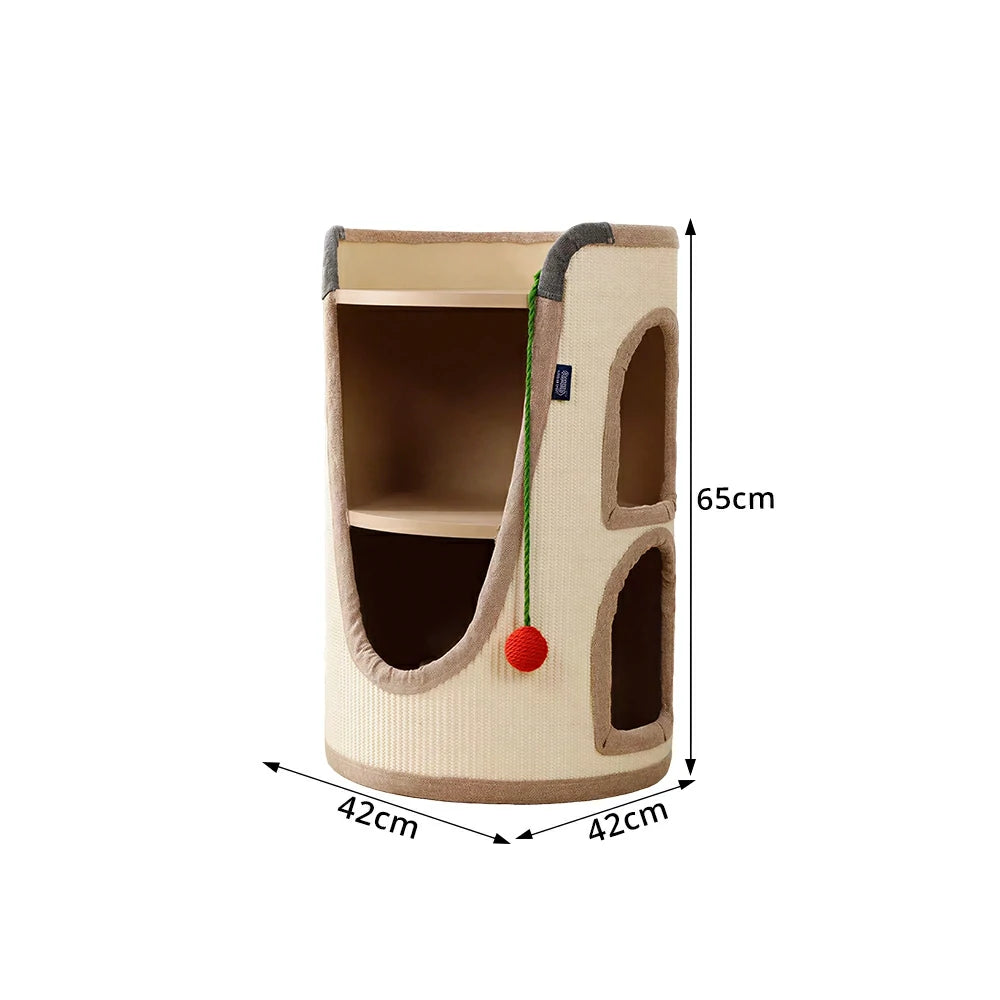 PAWORA Multifunctional Cat Climbing House with Sisal Scratching Vertical Rest and Play Space For Apartment Living Room Balcony - Beige