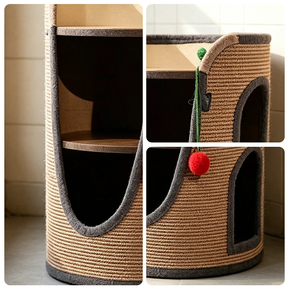 PAWORA Multifunctional Cat Climbing House with Sisal Scratching Vertical Rest and Play Space For Apartment Living Room Balcony - Brown