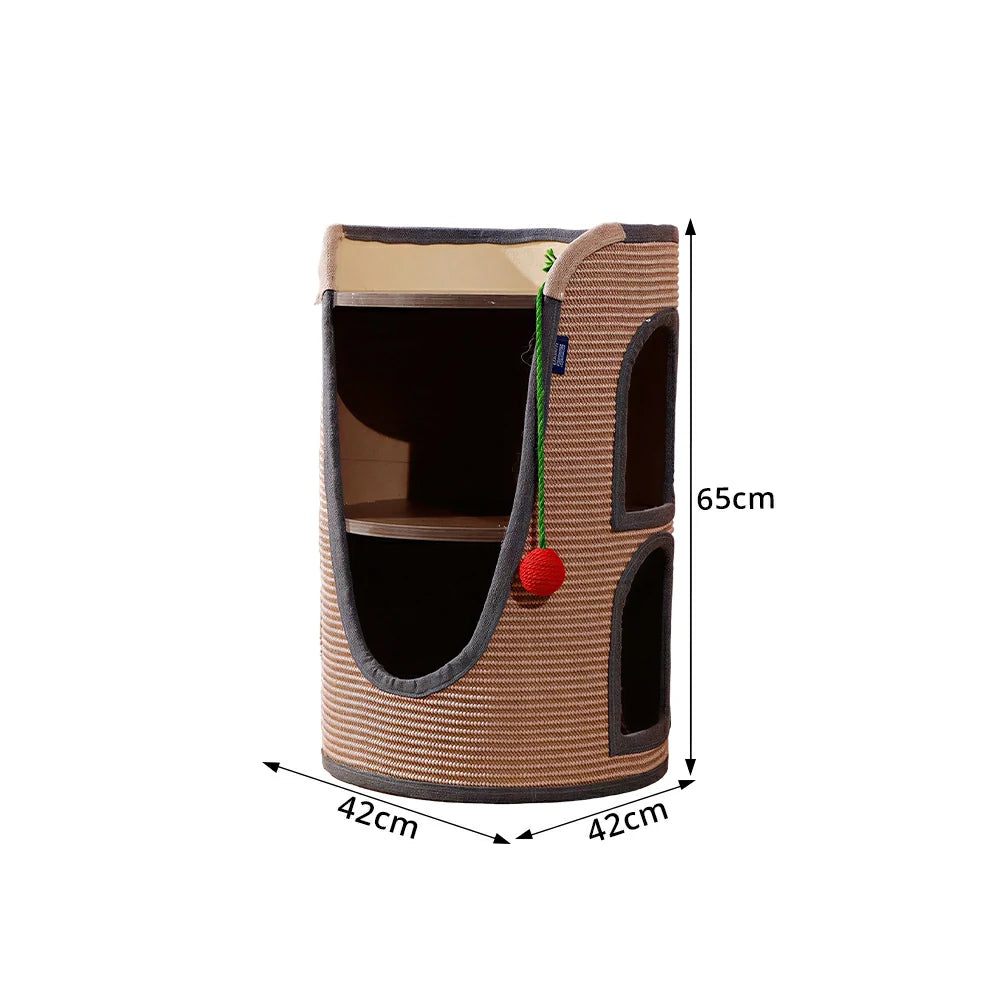 PAWORA Multifunctional Cat Climbing House with Sisal Scratching Vertical Rest and Play Space For Apartment Living Room Balcony - Brown