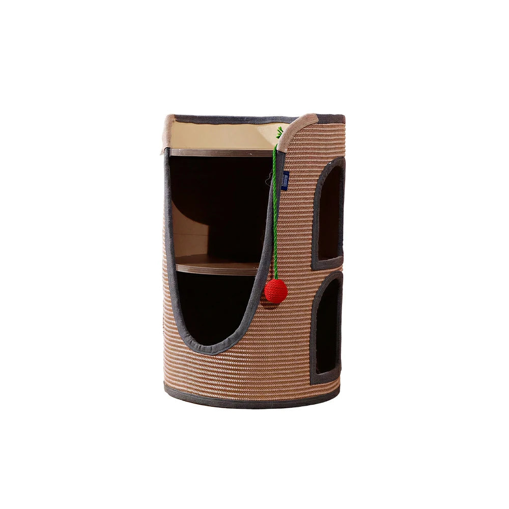 PAWORA Multifunctional Cat Climbing House with Sisal Scratching Vertical Rest and Play Space For Apartment Living Room Balcony - Brown