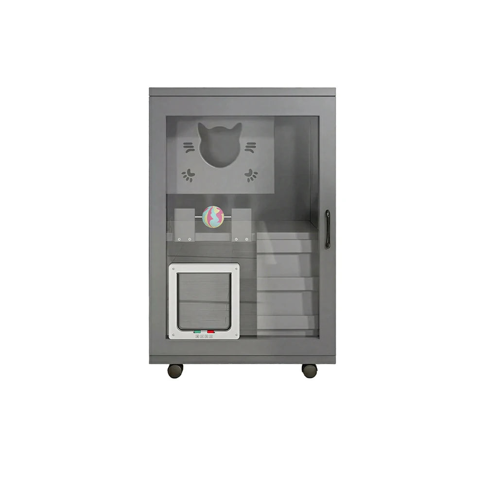 PAWORA Multi-Level Cat Cabinet with Ventilated Transparent Doors 60x60x90cm For Living Room Balcony Pet Room - Grey