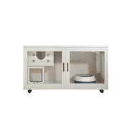 PAWORA Multi-Level Cat Cabinet with Ventilated Transparent Doors 120x60x60cm For Living Room Balcony Pet Room - White