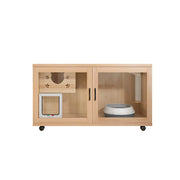 PAWORA Multi-Level Cat Cabinet with Ventilated Transparent Doors 120x60x60cm For Living Room Balcony Pet Room - Wood