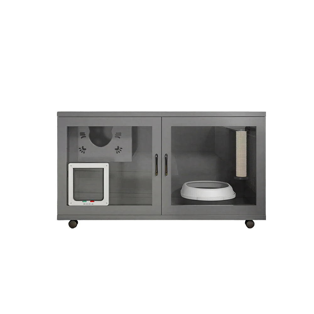 PAWORA Multi-Level Cat Cabinet with Ventilated Transparent Doors 120x60x60cm For Living Room Balcony Pet Room - Grey