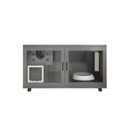 PAWORA Multi-Level Cat Cabinet with Ventilated Transparent Doors 120x60x60cm For Living Room Balcony Pet Room - Grey
