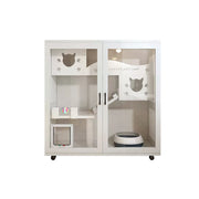 PAWORA Multi-Level Cat Cabinet with Ventilated Transparent Doors 120x60x120cm For Living Room Balcony Pet Room - White