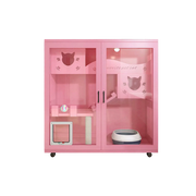 PAWORA Multi-Level Cat Cabinet with Ventilated Transparent Doors 120x60x120cm For Living Room Balcony Pet Room - Pink