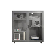 PAWORA Multi-Level Cat Cabinet with Ventilated Transparent Doors 120x60x120cm For Living Room Balcony Pet Room - Grey