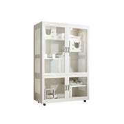 PAWORA Multi-Level Cat Cabinet with Ventilated Transparent Doors 120x60x180cm For Living Room Balcony Pet Room - White