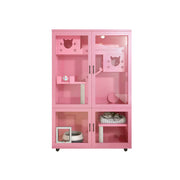 PAWORA Multi-Level Cat Cabinet with Ventilated Transparent Doors 120x60x180cm For Living Room Balcony Pet Room - Pink