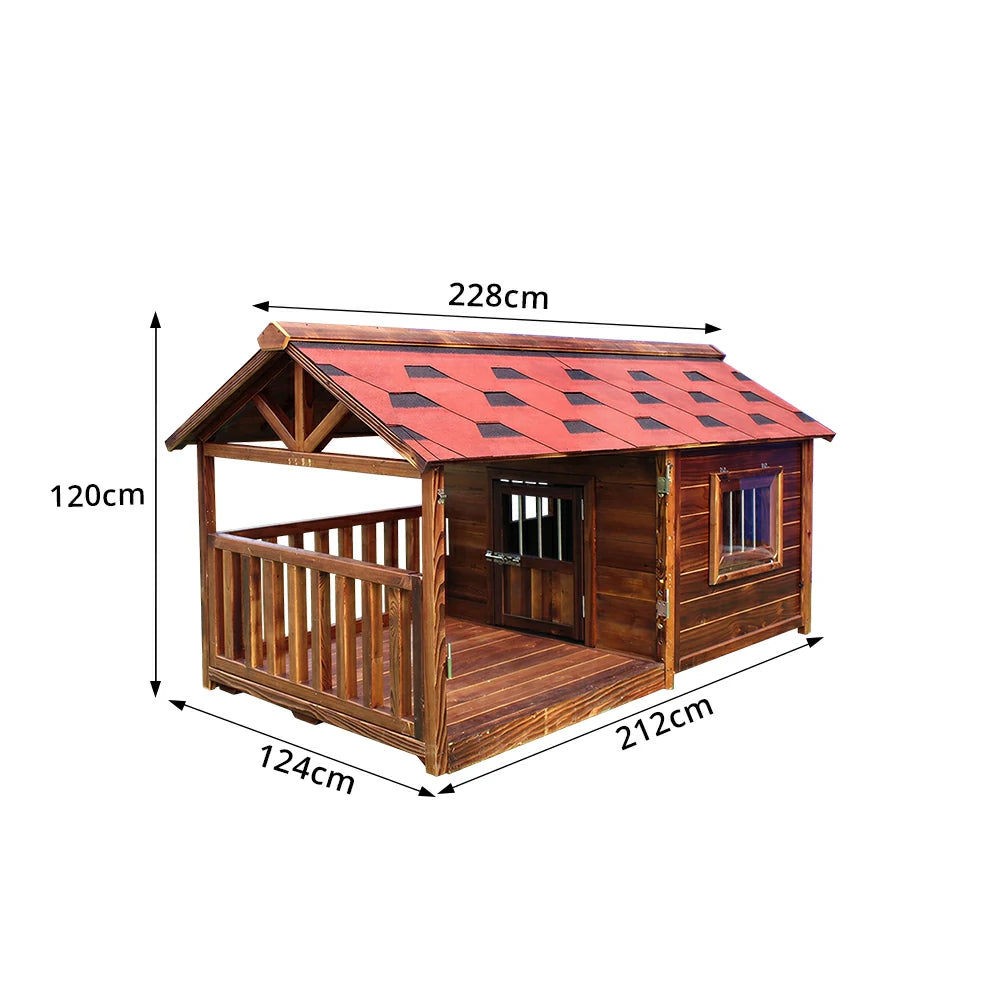 PAWORA Outdoor Pet Villa Spacious Carbonized Wood & Weather-Resistant Roof L/2XL/4XL for Yard Balcony Terrace