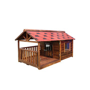 PAWORA Outdoor Pet Villa Spacious Carbonized Wood & Weather-Resistant Roof L/2XL/4XL for Yard Balcony Terrace