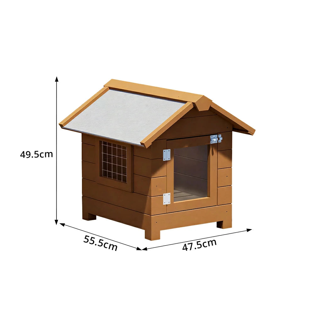 PAWORA Outdoor Wooden Pet House Solid Wood Waterproof Roof Elevated Base for Small Dogs Cats Garden Balcony - Coffee