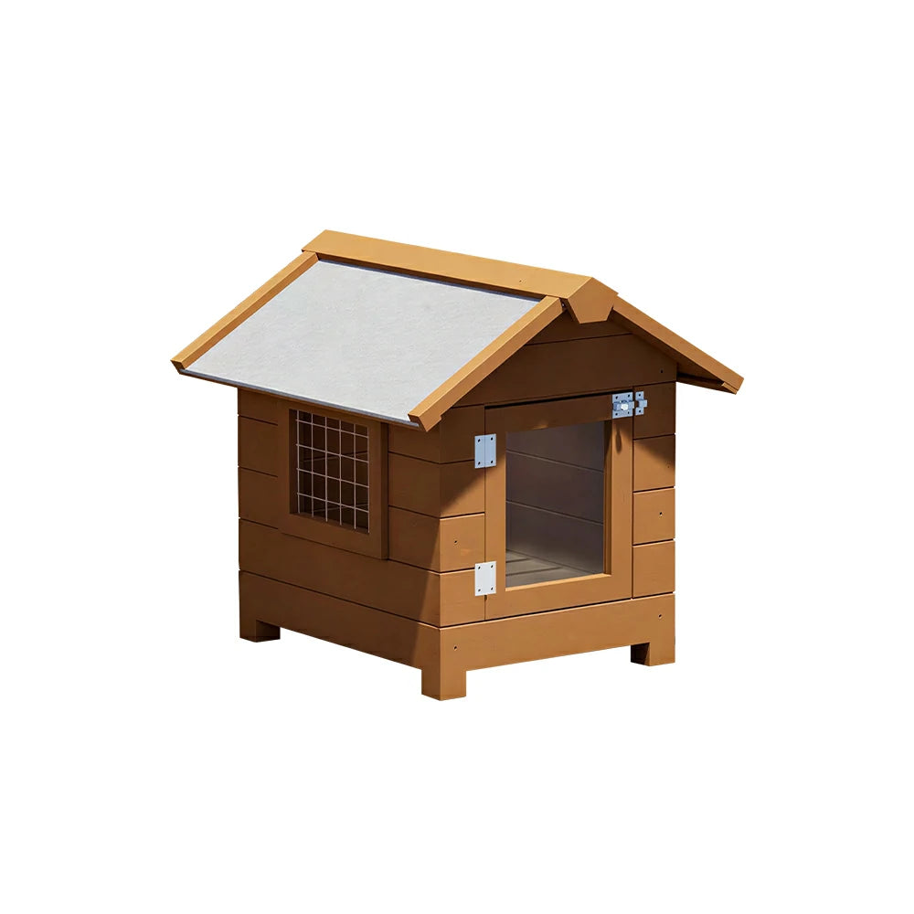 PAWORA Outdoor Wooden Pet House Solid Wood Waterproof Roof Elevated Base for Small Dogs Cats Garden Balcony - Coffee