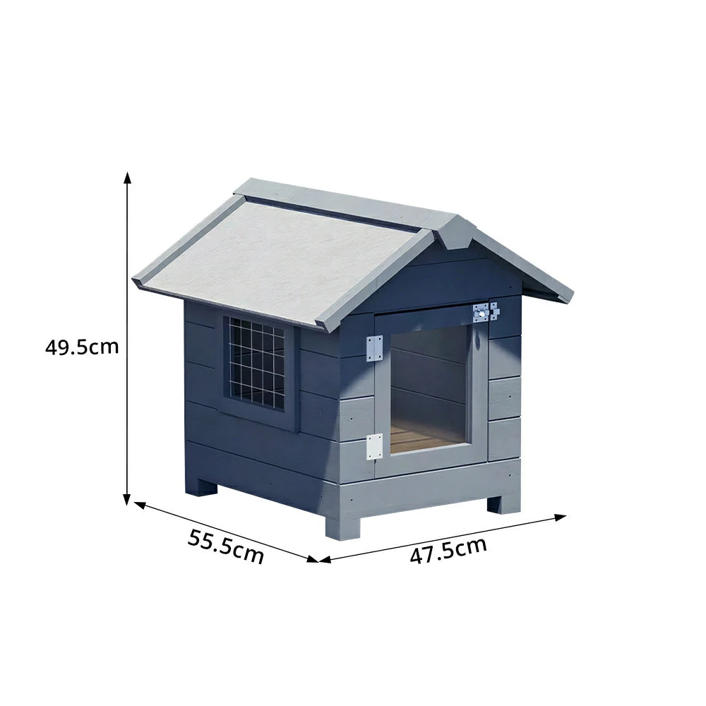 PAWORA Outdoor Wooden Pet House Solid Wood Waterproof Roof Elevated Base for Small Dogs Cats Garden Balcony - Grey