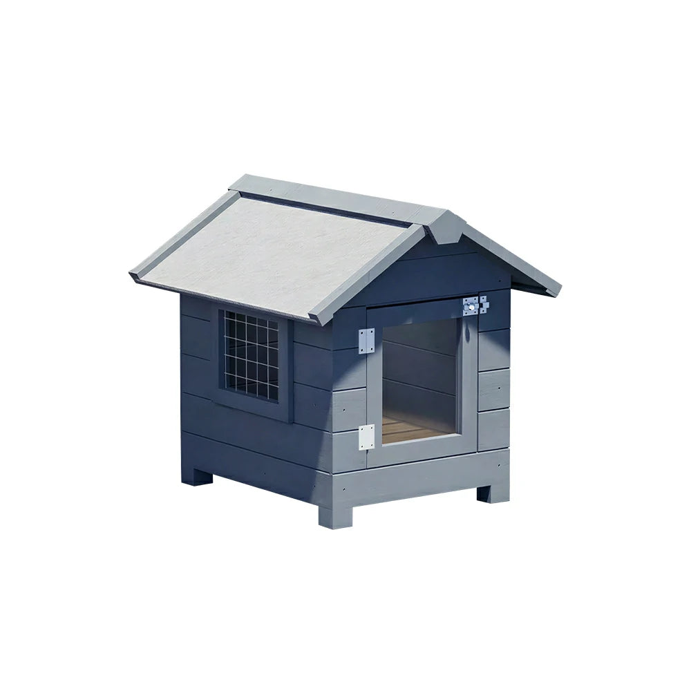 PAWORA Outdoor Wooden Pet House Solid Wood Waterproof Roof Elevated Base for Small Dogs Cats Garden Balcony - Grey