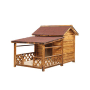 PAWORA Outdoor Wooden Dog House Carbonized Wood Double Asphalt Roof for Small Medium Pets Garden Patio - Walnut