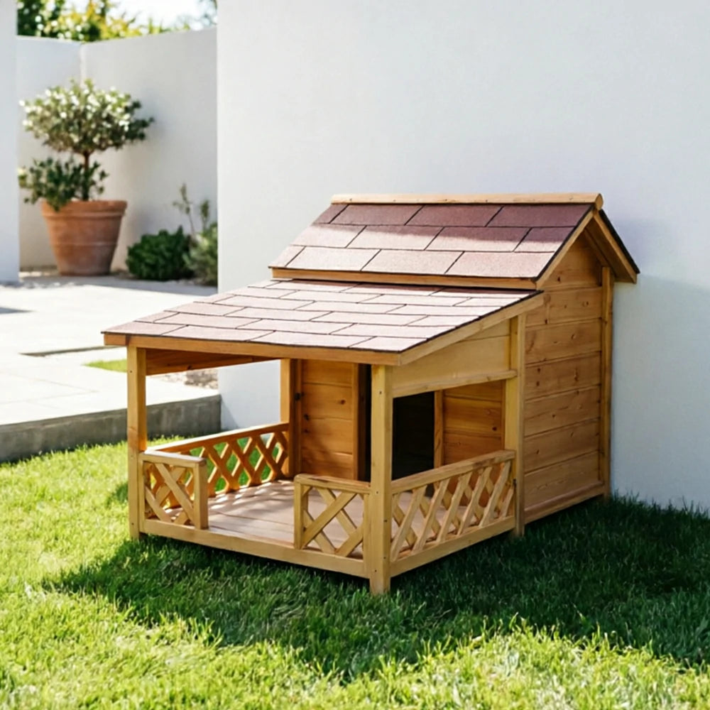 PAWORA Outdoor Wooden Dog House Carbonized Wood Double Asphalt Roof for Small Medium Pets Garden Patio - Wood