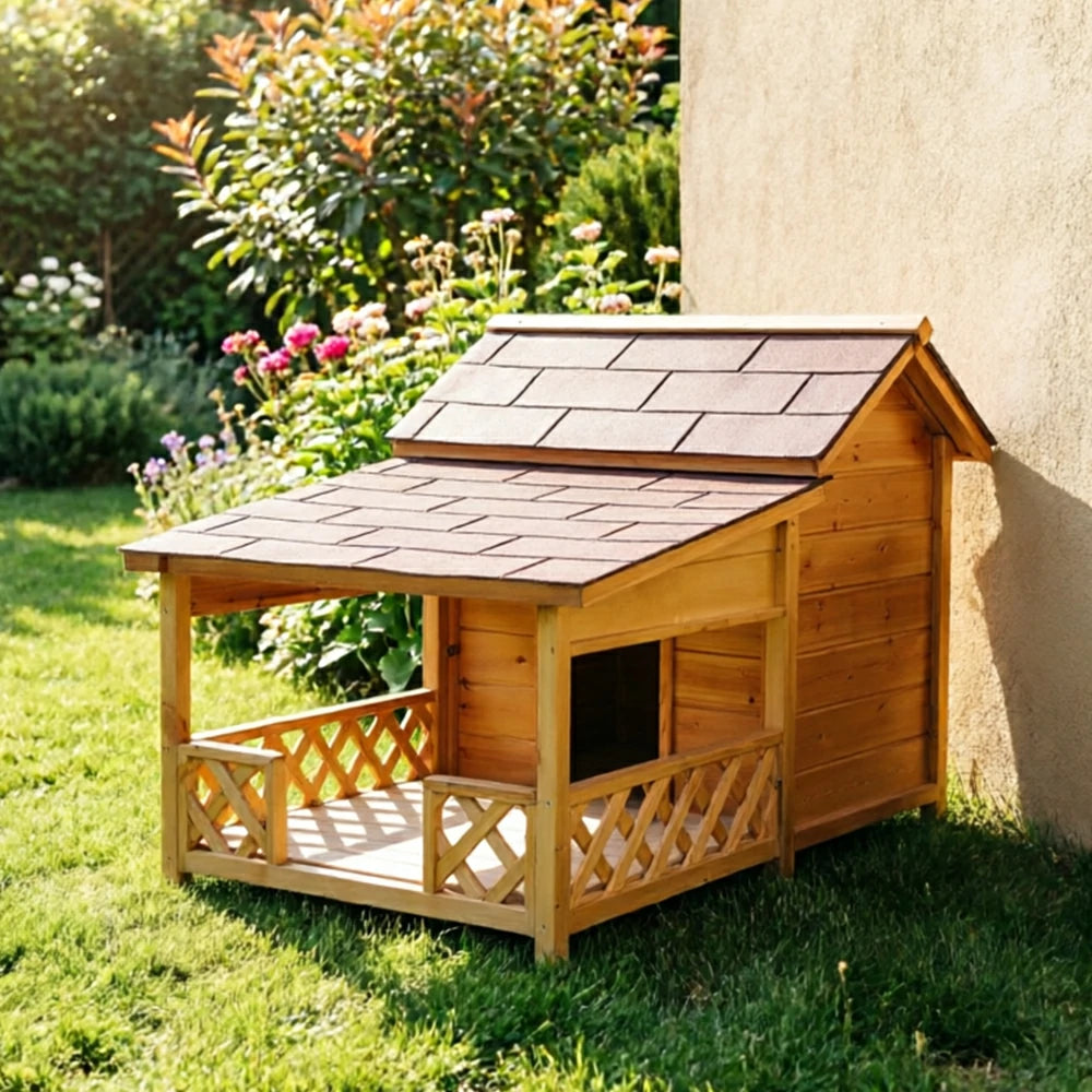 PAWORA Outdoor Wooden Dog House Carbonized Wood Double Asphalt Roof for Small Medium Pets Garden Patio - Wood