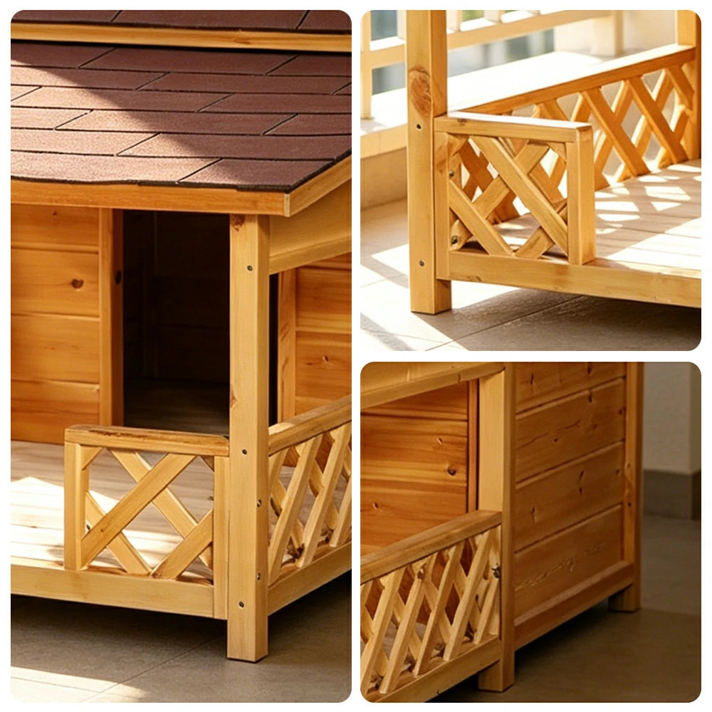 PAWORA Outdoor Wooden Dog House Carbonized Wood Double Asphalt Roof for Small Medium Pets Garden Patio - Wood
