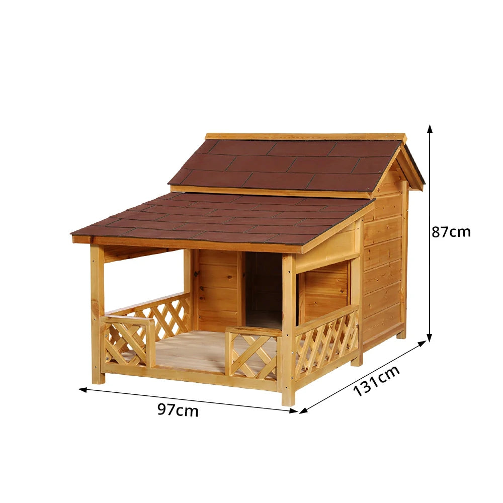 PAWORA Outdoor Wooden Dog House Carbonized Wood Double Asphalt Roof for Small Medium Pets Garden Patio - Wood