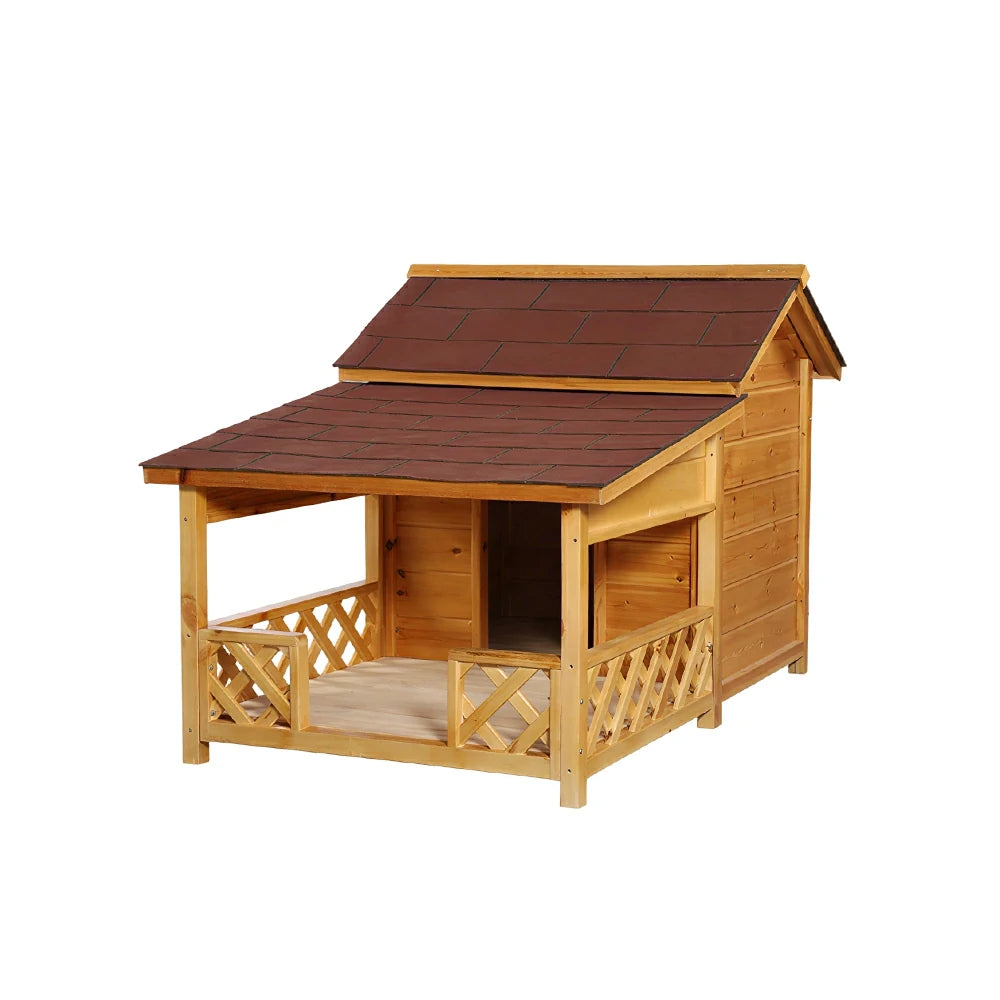 PAWORA Outdoor Wooden Dog House Carbonized Wood Double Asphalt Roof for Small Medium Pets Garden Patio - Wood