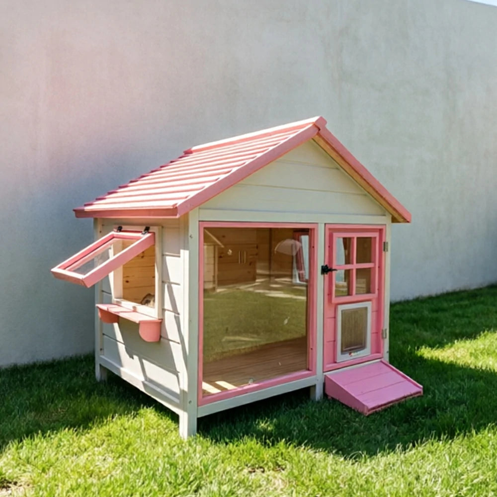 PAWORA Outdoor Pet House Clear Viewing Panel Side Windows for Cats Small Dogs Garden Balcony