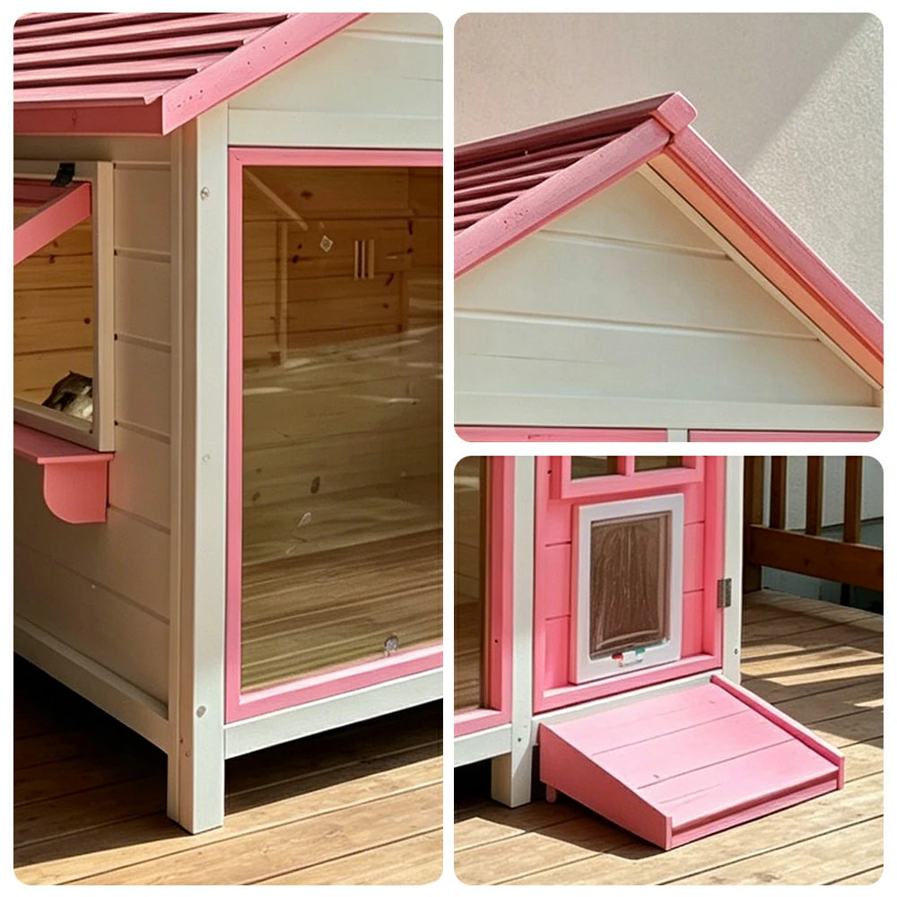 PAWORA Outdoor Pet House Clear Viewing Panel Side Windows for Cats Small Dogs Garden Balcony