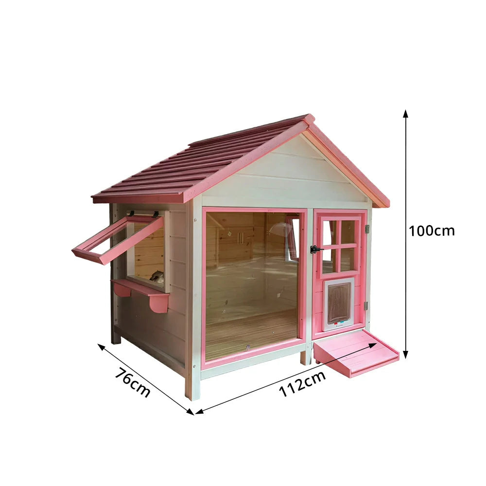 PAWORA Outdoor Pet House Clear Viewing Panel Side Windows for Cats Small Dogs Garden Balcony