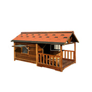 PAWORA Solid Wood Pet Villa Carbonized Douglas Fir Double Asphalt Roof L/2XL/4XL for Dogs Garden Patio