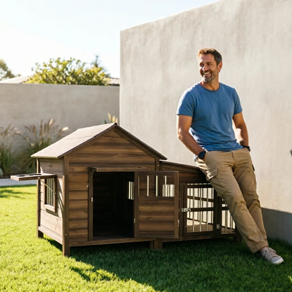PAWORA Luxury Solid Wood Dog House Carbonized Wood Asphalt Roof 160/230cm for Garden Patio