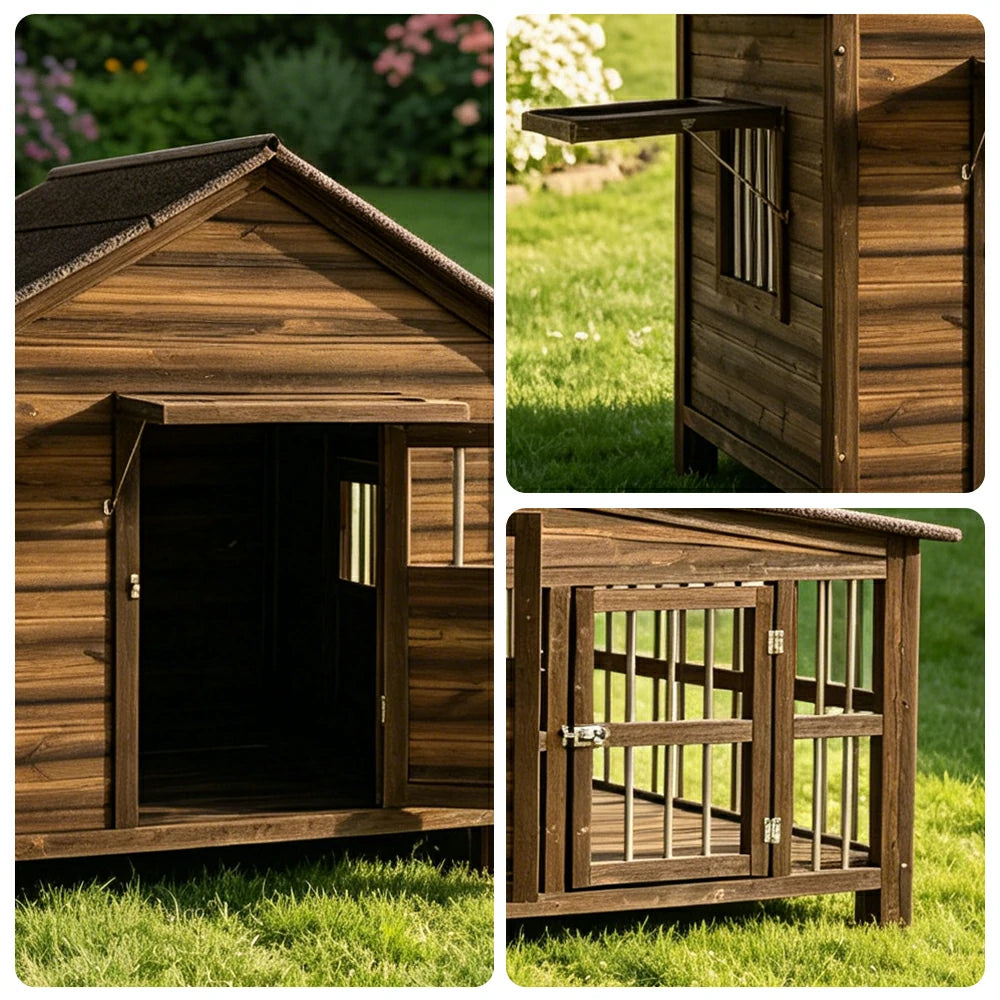 PAWORA Luxury Solid Wood Dog House Carbonized Wood Asphalt Roof 160/230cm for Garden Patio
