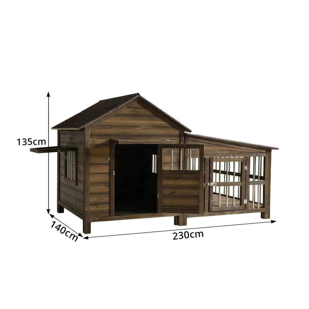 PAWORA Luxury Solid Wood Dog House Carbonized Wood Asphalt Roof 160/230cm for Garden Patio