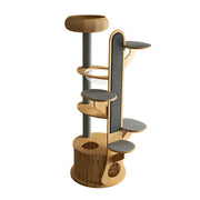 PAWORA Desert Oasis Cat Tree - Solid Wood Multi-Level Tower with Capsule & Grey Paper Rope Posts - Natural Wood