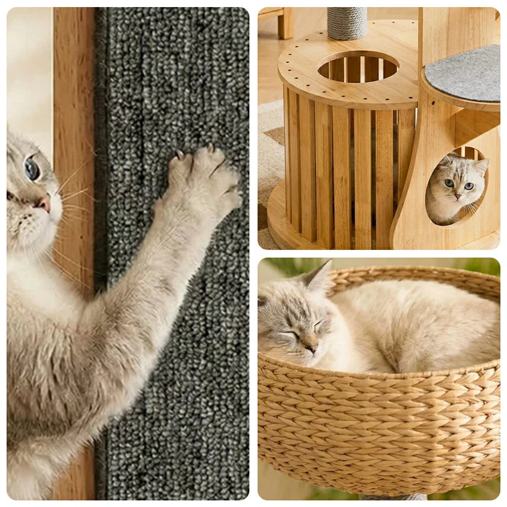 PAWORA Desert Oasis Cat Tree - Solid Wood Multi-Level Tower with Capsule & Yellow Sisal Posts - Natural Wood