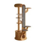 PAWORA Desert Oasis Cat Tree - Solid Wood Multi-Level Tower with Capsule & Yellow Sisal Posts - Natural Wood