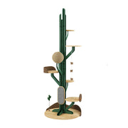 PAWORA Cactus Cat Tree - 201cm Solid Wood Multi-Level Tower with Scratching Posts for Indoor Cats - Green