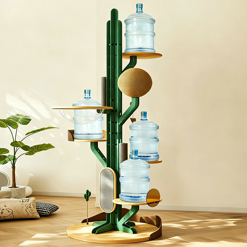 PAWORA Cactus Capsule Cat Tree - 201cm Solid Wood Multi-Level Tower with Scratching Posts for Indoor Cats - Green