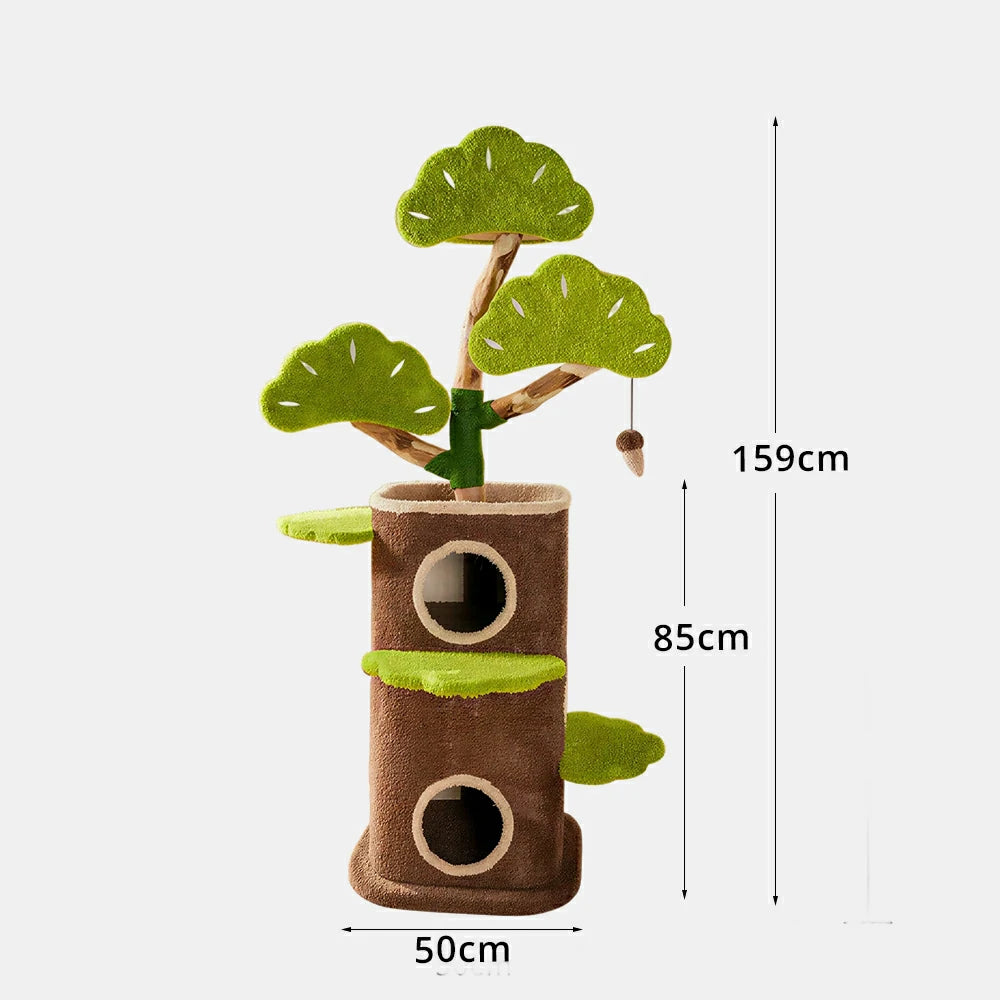 PAWORA Pine Treehouse Cat Tree - 159cm Natural Eco-Friendly Odour-Free Cat Condo Tower - Green Brown