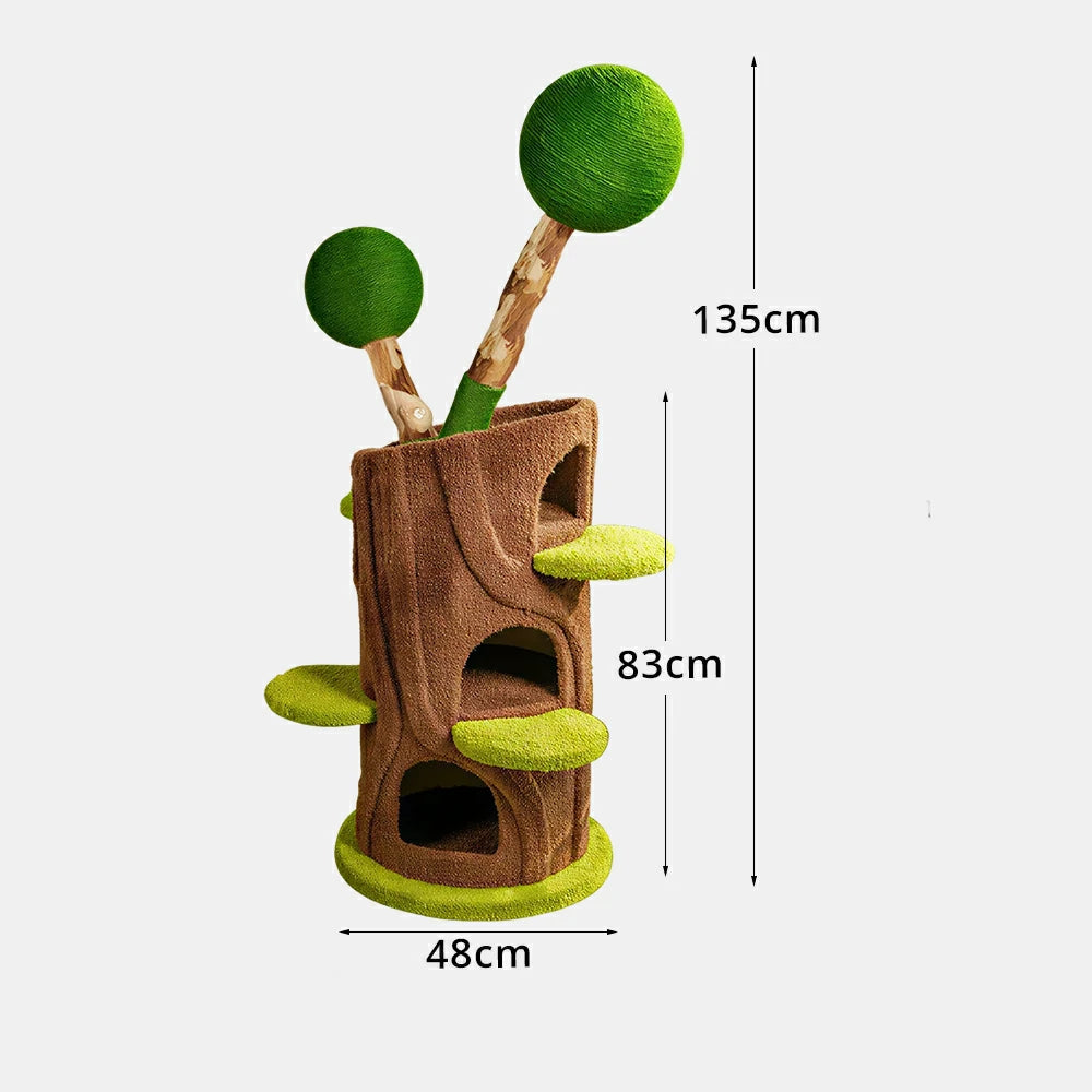 PAWORA Ball Treehouse Cat Tree - 135cm Natural Eco-Friendly Odour-Free Cat Condo Tower - Green Brown
