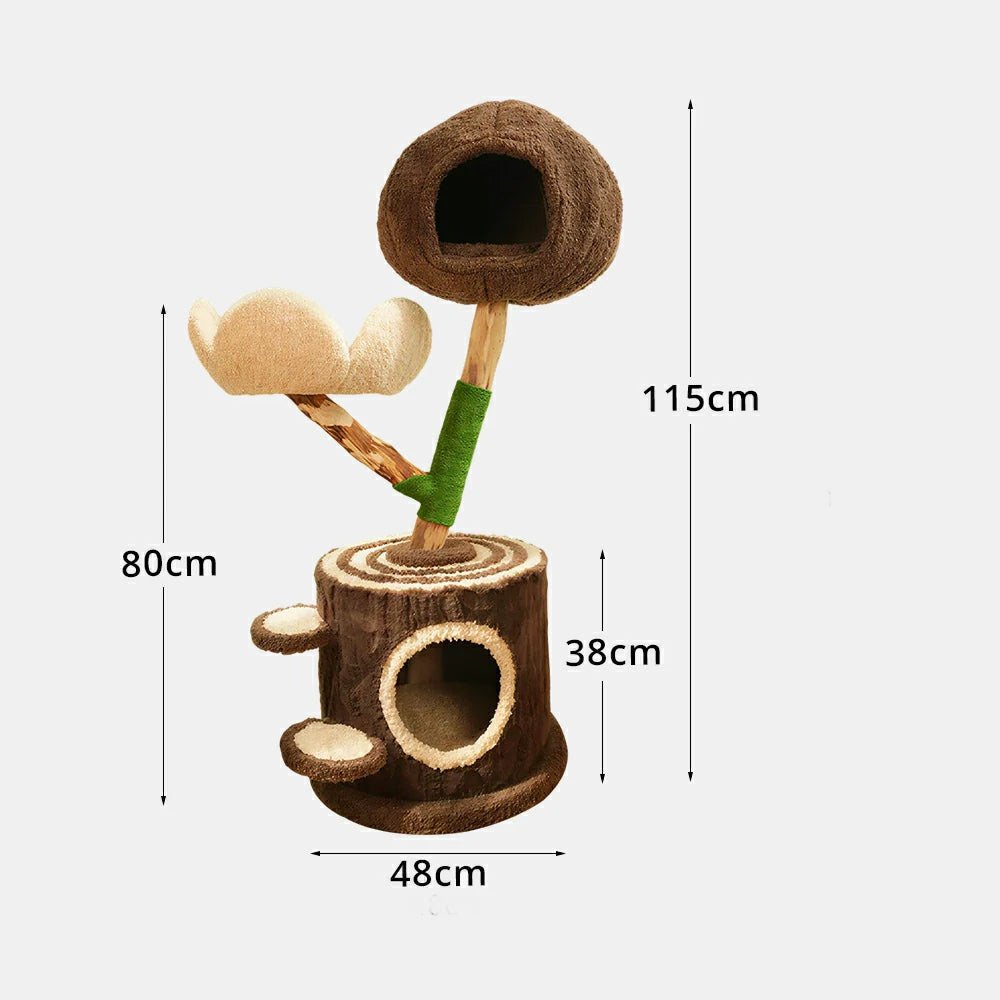 PAWORA Cloud Treehouse Cat Tree - 115cm Natural Eco-Friendly Odour-Free Cat Condo Tower - Brown Green