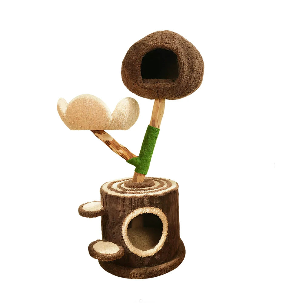 PAWORA Cloud Treehouse Cat Tree - 115cm Natural Eco-Friendly Odour-Free Cat Condo Tower - Brown Green