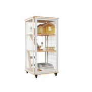 PAWORA Medium Cat Villa - 127cm Multi-Level Indoor Cat Cabinet with Toilet Area & Lockable Wheels - White