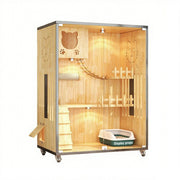 PAWORA Luxury Indoor Wooden Cat House – Eco-Friendly Board, Tempered Glass, Multi-Level Design with Ventilation, 125/185cm - Natural Wood