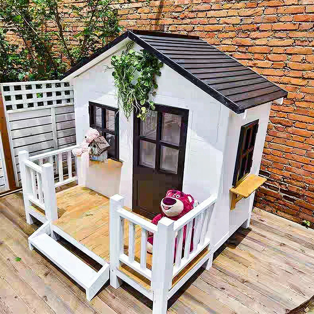 PAWORA Luxury Wooden Dog Villa Pet House for Medium & Large Dogs - Durable Pine Structure, Spacious Outdoor Design - White